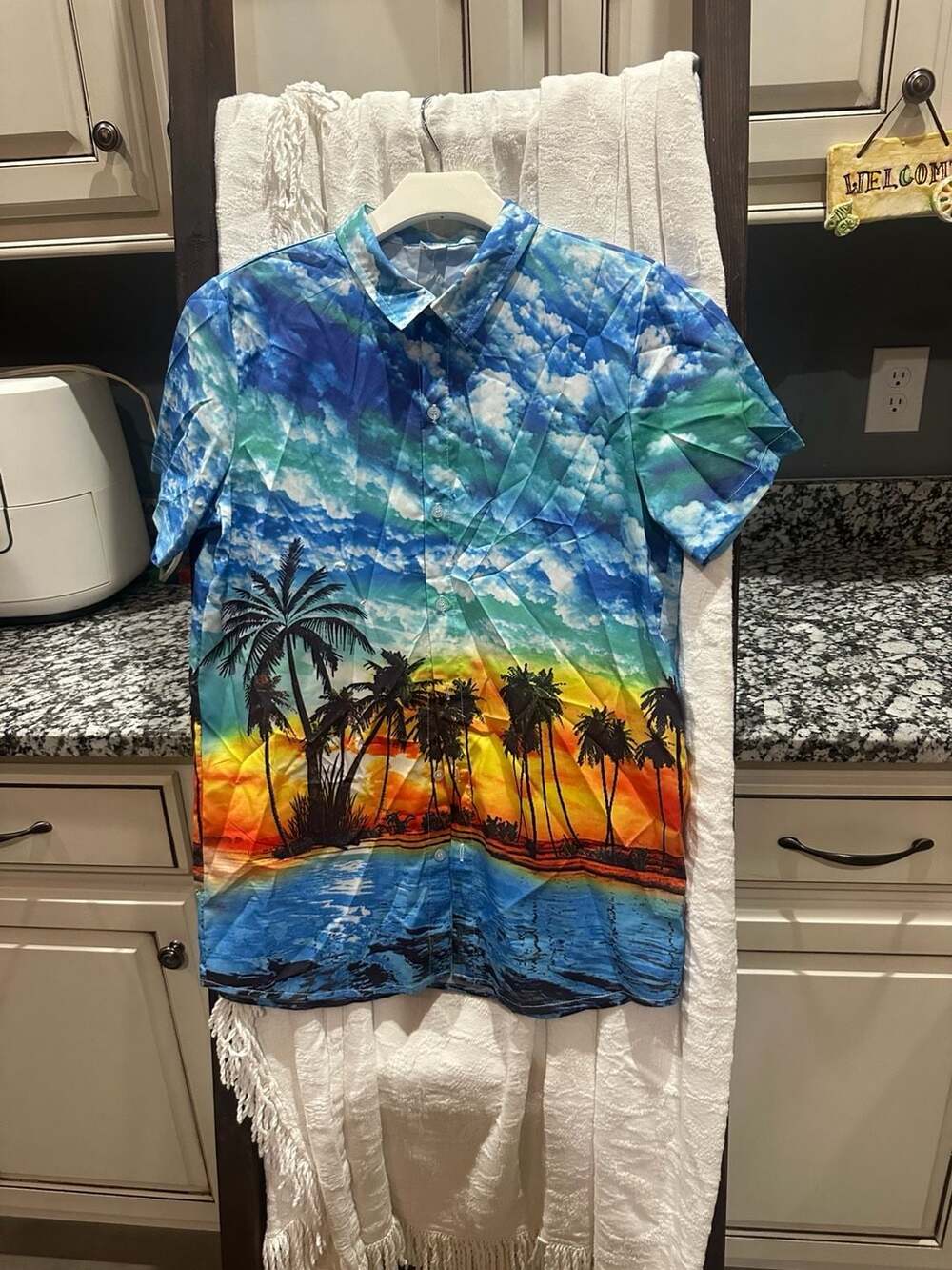 Funnycokid Hawaiian Shirt Size XL Sunset Palm Tree Beach